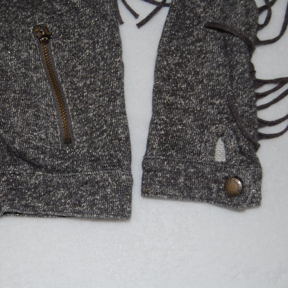 Lucky Brand Girls Size 5, Gray Soft Cotton Jacket with Fringe Sleeves - Picture 5 of 12